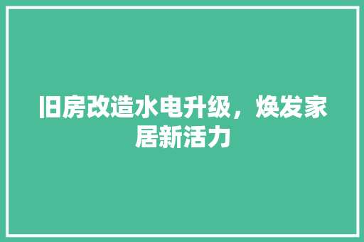 旧房改造水电升级，焕发家居新活力