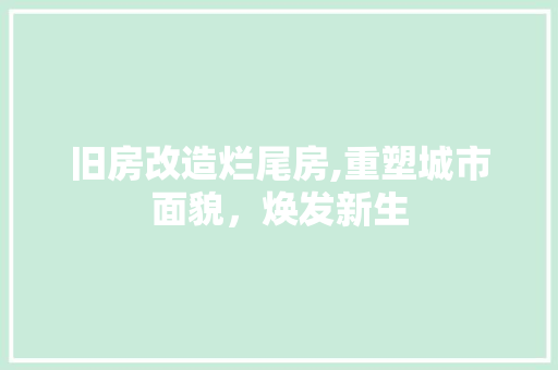 旧房改造烂尾房,重塑城市面貌，焕发新生