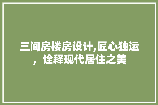 三间房楼房设计,匠心独运，诠释现代居住之美