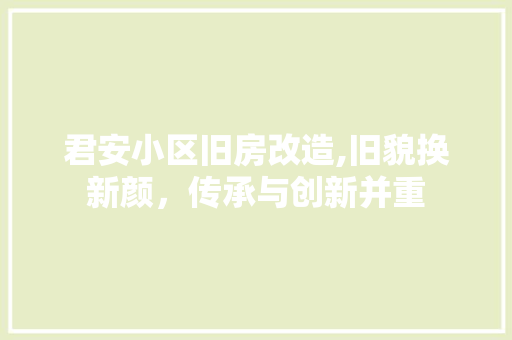 君安小区旧房改造,旧貌换新颜，传承与创新并重