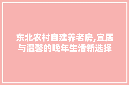 东北农村自建养老房,宜居与温馨的晚年生活新选择