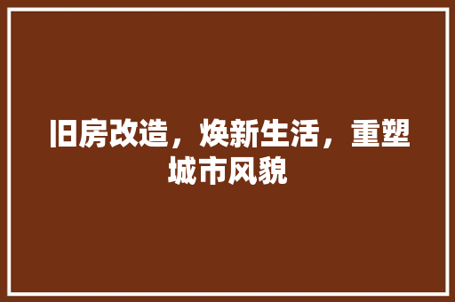 旧房改造，焕新生活，重塑城市风貌