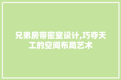 兄弟房带密室设计,巧夺天工的空间布局艺术