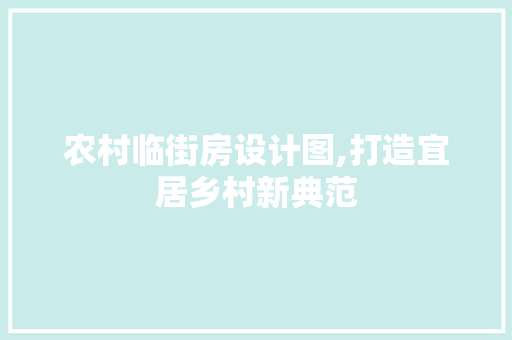 农村临街房设计图,打造宜居乡村新典范