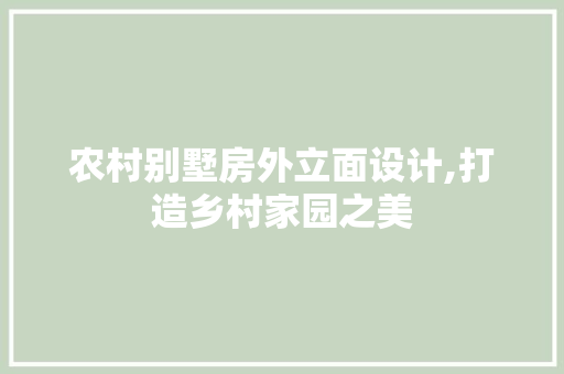 农村别墅房外立面设计,打造乡村家园之美