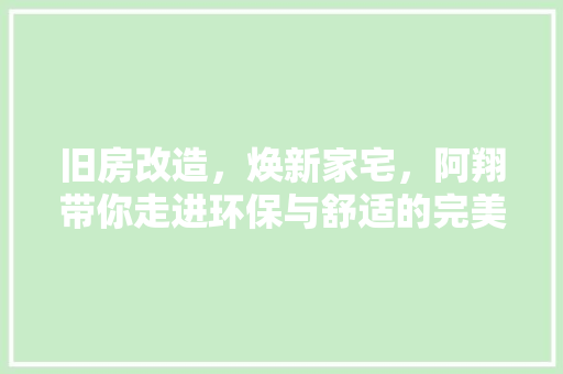 旧房改造，焕新家宅，阿翔带你走进环保与舒适的完美融合