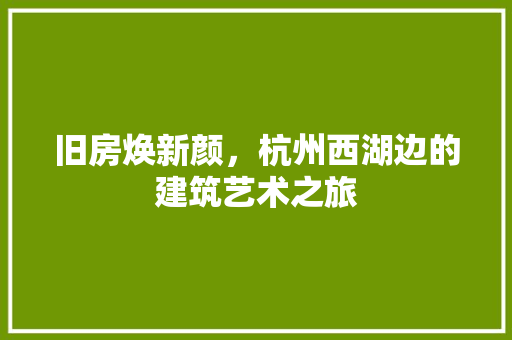 旧房焕新颜，杭州西湖边的建筑艺术之旅