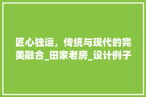 匠心独运，传统与现代的完美融合_田家老房_设计例子赏析