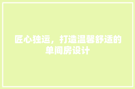匠心独运，打造温馨舒适的单间房设计