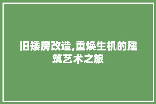 旧矮房改造,重焕生机的建筑艺术之旅