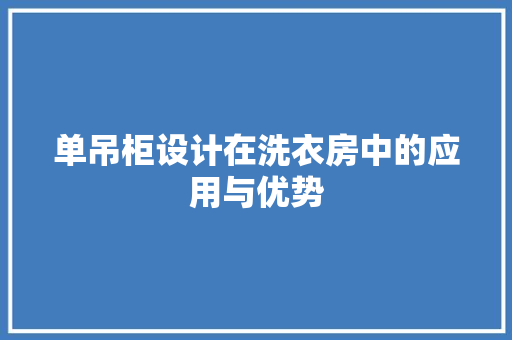 单吊柜设计在洗衣房中的应用与优势