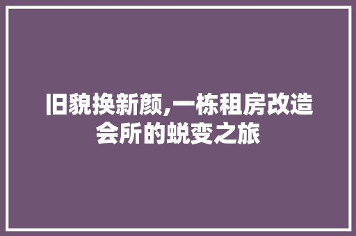 旧貌换新颜,一栋租房改造会所的蜕变之旅