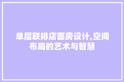 单层联排店面房设计,空间布局的艺术与智慧