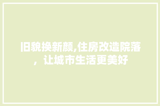 旧貌换新颜,住房改造院落，让城市生活更美好