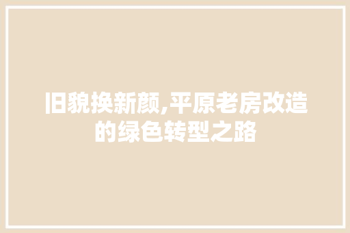 旧貌换新颜,平原老房改造的绿色转型之路