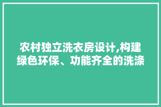 农村独立洗衣房设计,构建绿色环保、功能齐全的洗涤空间
