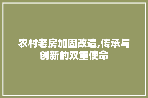 农村老房加固改造,传承与创新的双重使命