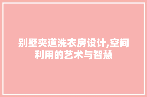 别墅夹道洗衣房设计,空间利用的艺术与智慧
