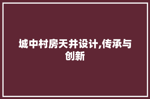 城中村房天井设计,传承与创新