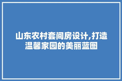山东农村套间房设计,打造温馨家园的美丽蓝图