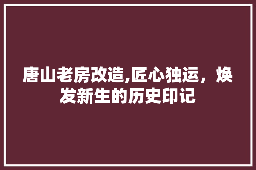 唐山老房改造,匠心独运，焕发新生的历史印记