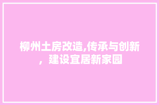 柳州土房改造,传承与创新，建设宜居新家园