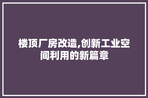 楼顶厂房改造,创新工业空间利用的新篇章