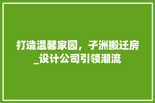 打造温馨家园，子洲搬迁房_设计公司引领潮流
