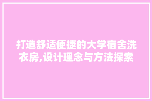 打造舒适便捷的大学宿舍洗衣房,设计理念与方法探索