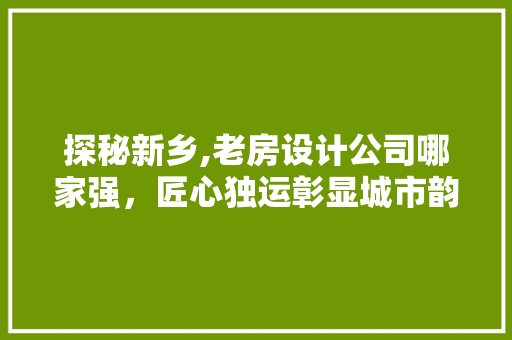 探秘新乡,老房设计公司哪家强，匠心独运彰显城市韵味