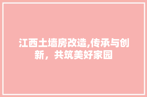 江西土墙房改造,传承与创新，共筑美好家园