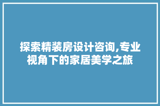 探索精装房设计咨询,专业视角下的家居美学之旅