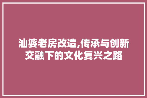 汕婆老房改造,传承与创新交融下的文化复兴之路