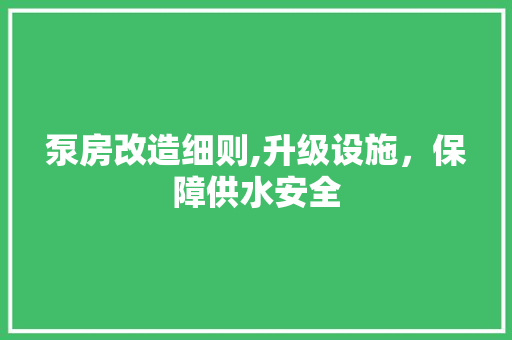 泵房改造细则,升级设施，保障供水安全