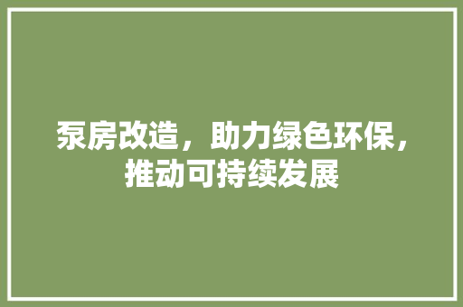 泵房改造，助力绿色环保，推动可持续发展