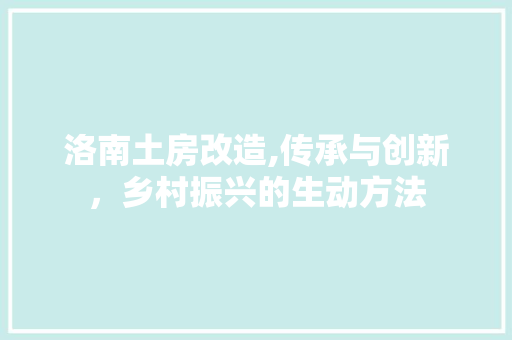 洛南土房改造,传承与创新，乡村振兴的生动方法