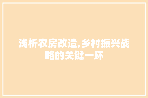 浅析农房改造,乡村振兴战略的关键一环
