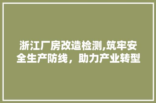 浙江厂房改造检测,筑牢安全生产防线，助力产业转型升级