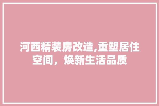 河西精装房改造,重塑居住空间，焕新生活品质