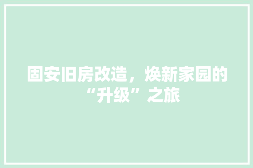 固安旧房改造，焕新家园的“升级”之旅