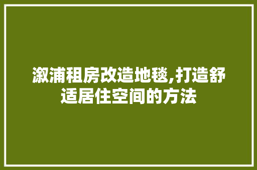 溆浦租房改造地毯,打造舒适居住空间的方法