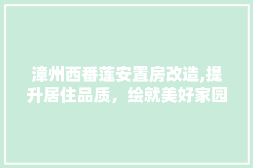 漳州西番莲安置房改造,提升居住品质，绘就美好家园新画卷