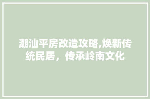 潮汕平房改造攻略,焕新传统民居，传承岭南文化