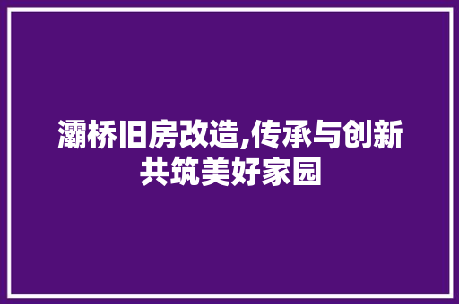 灞桥旧房改造,传承与创新共筑美好家园