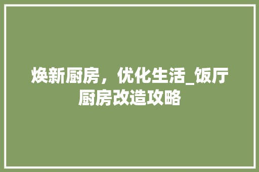 焕新厨房，优化生活_饭厅厨房改造攻略