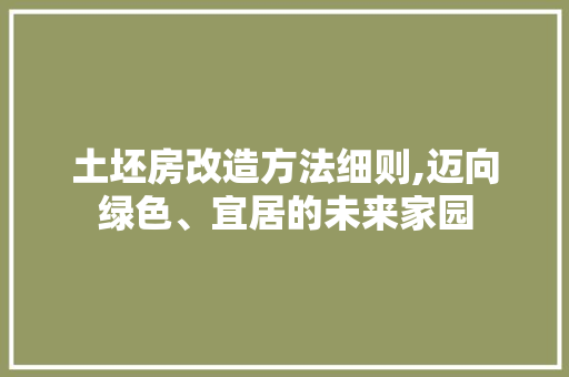 土坯房改造方法细则,迈向绿色、宜居的未来家园