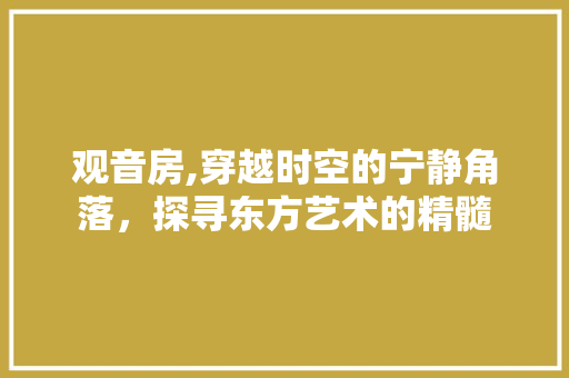 观音房,穿越时空的宁静角落，探寻东方艺术的精髓