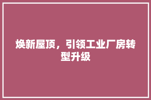 焕新屋顶，引领工业厂房转型升级