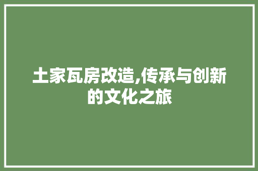 土家瓦房改造,传承与创新的文化之旅