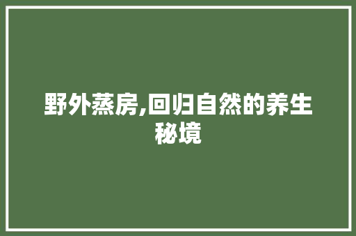 野外蒸房,回归自然的养生秘境